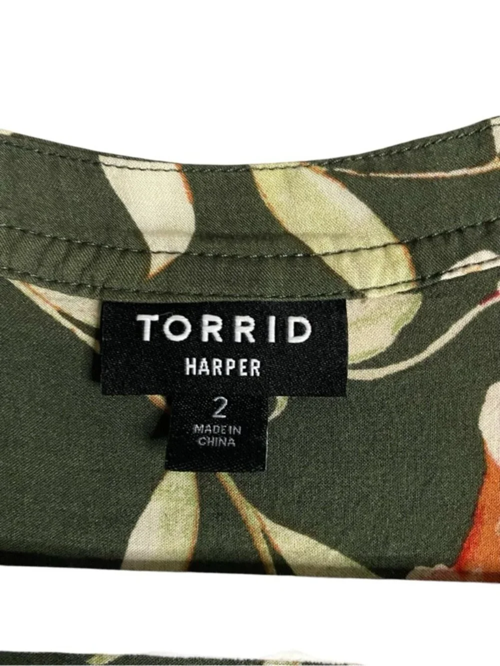 Torrid Women's Dark Green Floral Orange Blooms Henley Blouse - Picture 5 of 8